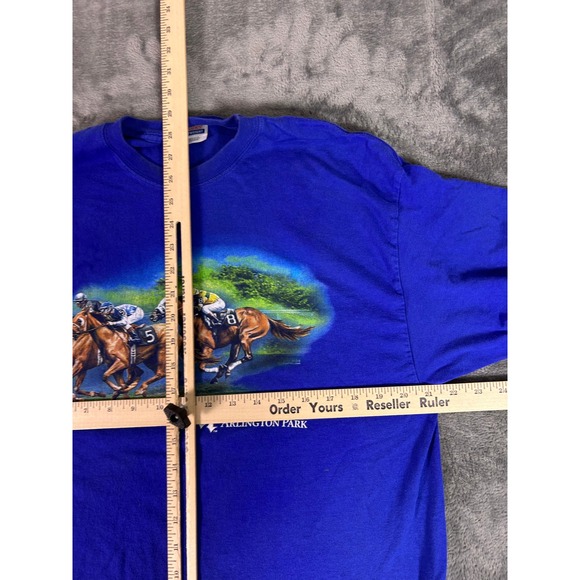 VTG Arlington Park Horse Racing Polo Graphic Tee Blue Hanes Heavyweight Large - Picture 6 of 8
